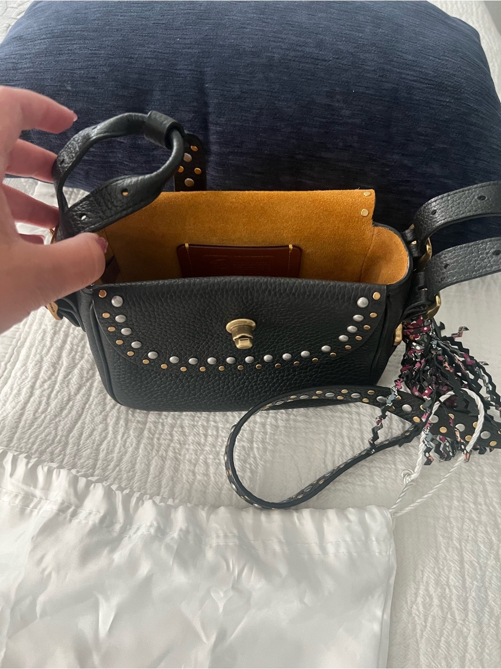 Coach Black Pebbled Leather Studded Crossbody with Tassel Charm - Picture 4 of 4